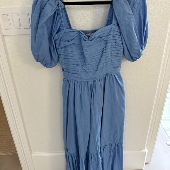 Emerson linen blend puff sleeve midi dress SZ: small - Picture 3 of 4